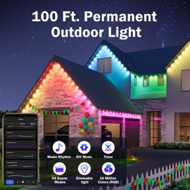 Permanent Outdoor Lights 100ft, Smart RGB Outdoor Lights with 60 LED, 8000 Hour Long Life Long Lasting Waterproof Permanent Christmas Lights Outdoor, for Daily Decorative Lighting and Holiday Parties