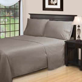 Superior Egyptian Cotton 400 Thread Count Bed Sheet Set, 1 Elastic Deep Pocket Fitted Sheet, 1 Flat Sheet, 2 Pillowcases, Daily Sheets, Luxury Home Essentials, Striped Design, California King, Grey