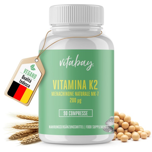 VITABAY Vitamin K2 MK7 200 mcg – 90 Tablets High Dose Natural Food Supplements – Vitamin K 2 Multivitamin Extract from Natto for Vegans – K2 Vitamin MK7 Vitamin K2 in Tablets