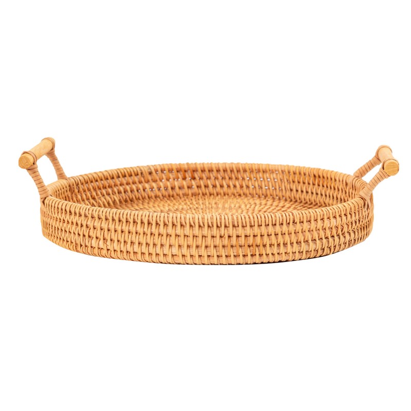 Hand Woven Round Rattan Serving Tray Bread Fruit Dessert Snack