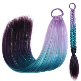 Ponytail Extension with Hair Tie, 20 inch Crazy Hair Day Accessories for Women, Colored Hair Extensions mixed Tinsel for Festival, 1 Pack, DIY Rave Braids