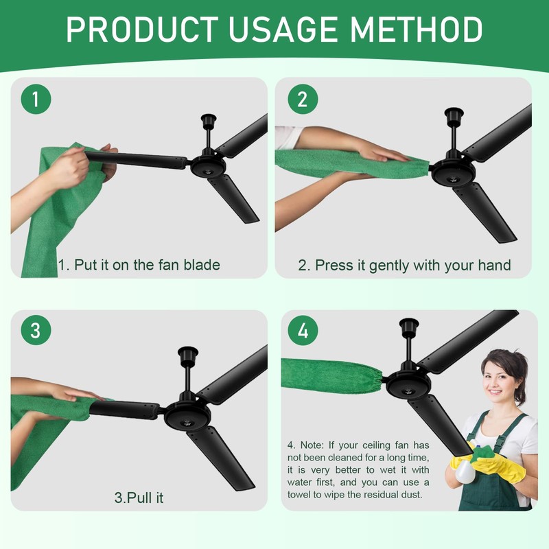 Hlimior 4 PCS Ceiling Fan Duster Kits,100% microfibre fan blade