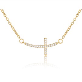 HEXALOVA Sideways Cross Necklace for Women, Cross Chain, Silver Cross Necklace for Women, 14K Gold Plated Cross Pendants, Dainty Cross Necklace for Women, Christian Jewelry (14)