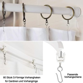 Pack of 80 Curtain Hooks, S-Shaped Curtain Hooks, Heavy Duty Metal Curtain Hooks, Metal Curtain Hooks for Rails, 40 mm Long S Shaped Curtain Hooks, for Curtains