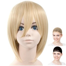 CaseEden 6006 Premium Cosplay Wig, Smooth, Short Hair, Blonde, Light Gold