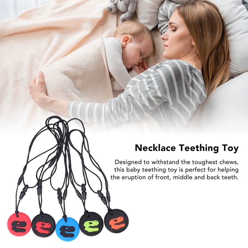 5pcs Kid Silicone Dinosaur Pattern Sensory Chewing Necklace Portable Baby