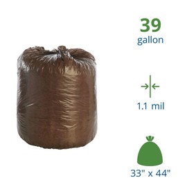 Stout by Envision 39 Gallon 33" x 44" Controlled Life-Cycle Plastic Trash Bags, 40 Bags Per Case, Brown, Made in America (G3344B11)