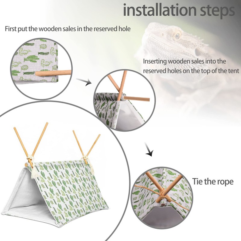 Bearded Dragon Tent Bed,Cactus Pattern Reptile Bearded Dragon cage/hides and