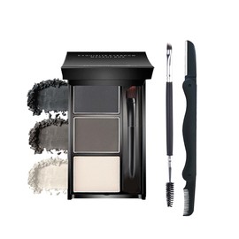Eyebrow Powder Makeup Kit, 3 in 1 Eyebrow Kit, Brow Powder Palette Waterproof Long-Lasting, Black Brown White Brow Filler, Fill & Sculpt Full Eyebrow Kit for Women, With Mirror,Brush & Razor Set 01
