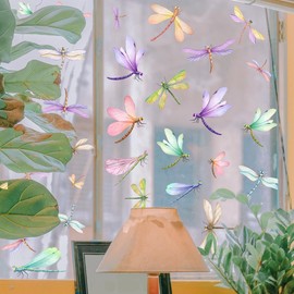 Colorful Dragonfly Window Stickers 2 electrostatic Glass Window Stickers Dragonfly Anti-Collision Glass Warning Stickers for Decorating Windows Glass Doors Room Decoration