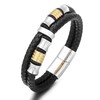 Leather Cuff Bracelet for Men Black Braided Wristbands Double Row