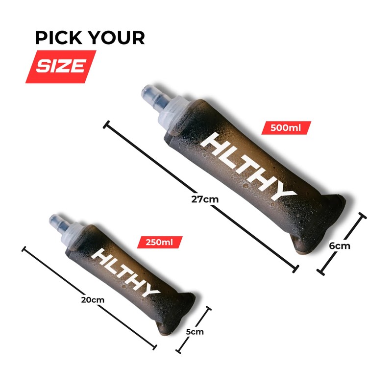 HLTHY Soft Flask Water Bottle for Running - Collapsible for