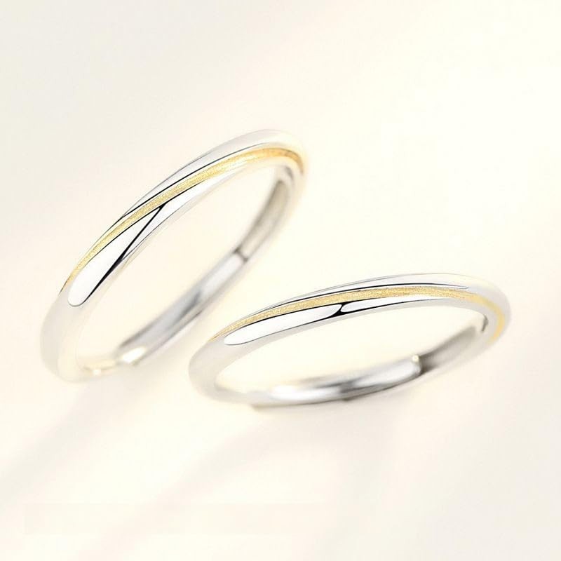 Nicoiro NSPR141 Pair Ring, Gold Line, Thin S925, Matching Couple,