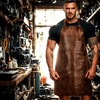 MIKI WELL Leather Welding Rustic Apron with Large Pockets and