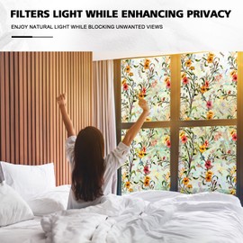 Decorative Window Film Stained Glass Style - Self-Adhesive Privacy Window Cling for Home, Bathroom, and Office - Easy to Install, Reusable, Light Filtering, 45 x 3.5 Inches (1 Pack, PVC Material)