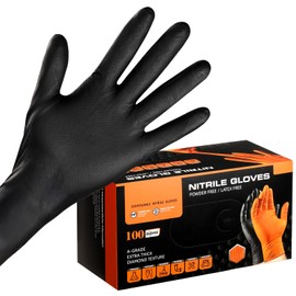 ENPOINT 8 Mil Nitrile Gloves for Work, 100 PCS Chemical Resistant Black Disposable Mechanic Gloves for Men & Women Working, Cooking, Cleaning, Gardening, Medium, Heavy Duty, Latex Free