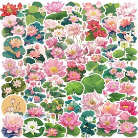50Pcs Funny Lotus Flower Stickers for Adults Water Bottles Waterproof Cool Lotus Flowers & Leaves Sticker for Laptop, Hard Hats, Sarcastic, Vinyl Decals Hilarious Gift