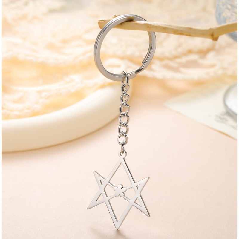 EUEAVAN Unicursal Hexagram Symbol Keyring 6-Pointed Star Key Ring Occult