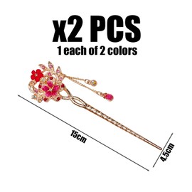2 Pieces Crystal Floral Hairpins, Chinese Hairpins, Updo Hairpins, Tassel Hairpins, Retro Ele Hairpins, Fashionable Hair Accessories For Women