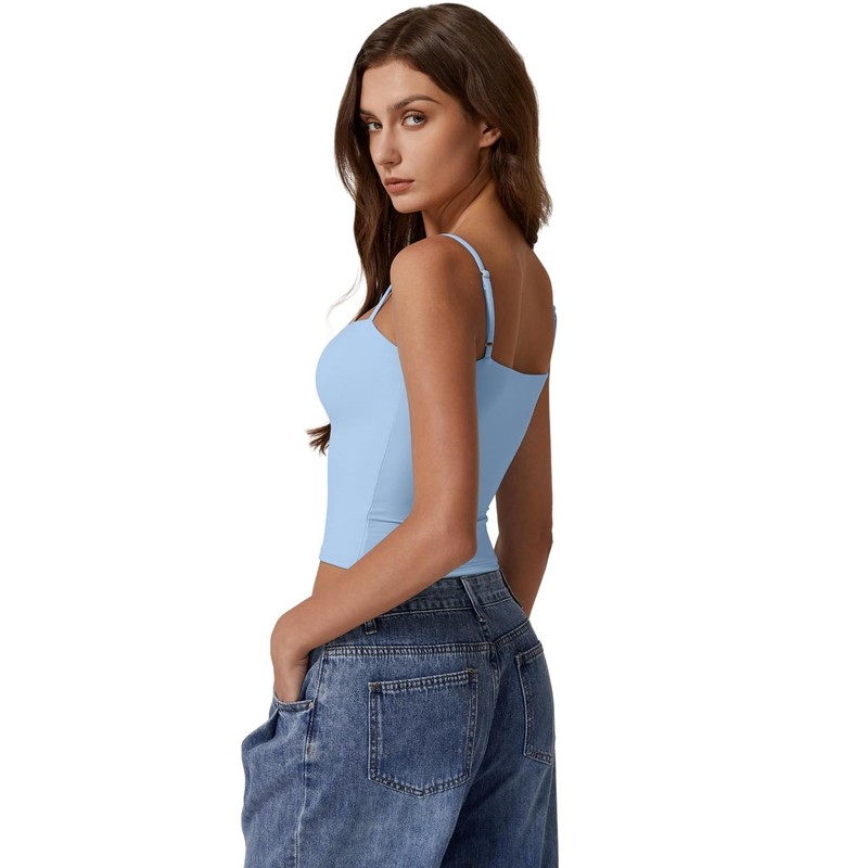 QINSEN Women's Basic Solid Cami Undershirt Spaghetti Strap Double Layer