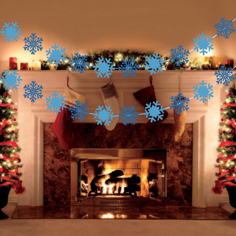 Snowflake Banner Snowflake Garland Blue Snowflake Decorations Hanging Snowflake Decorations Winter