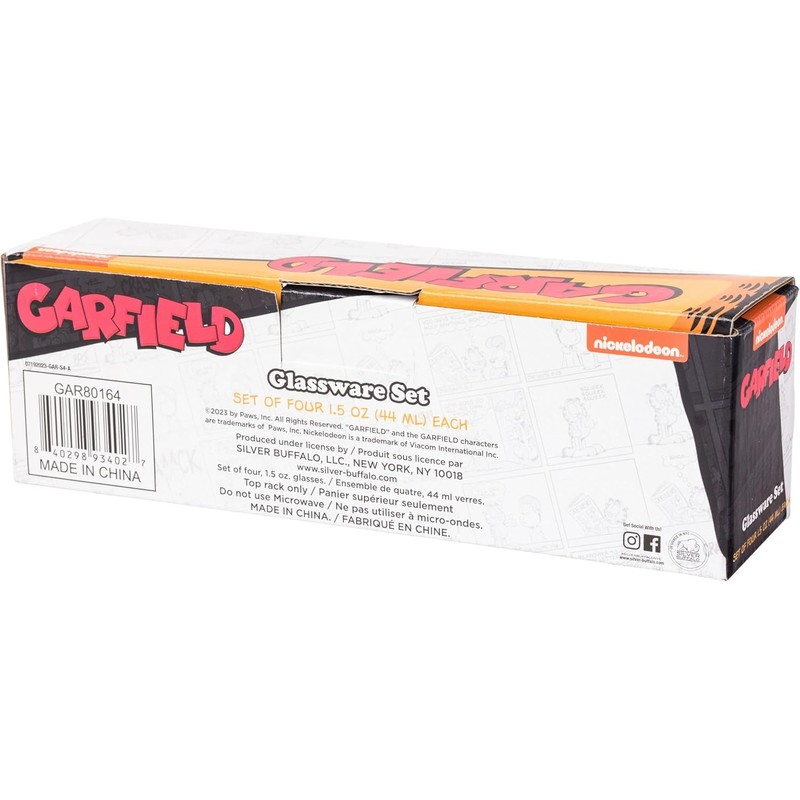 Silver Buffalo Garfield and Odie 4 Pack Mini Glass Set,