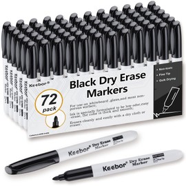 Keebor Basic Fine Tip Dry Erase Markers, Black, Low-Odor Whiteboard Markers, 72 Count