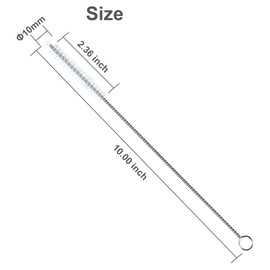 Straw Cleaner Brush, Extra Long Nylon Bristles and Stainless Steel Handle Cleaning Brushes for Washing Glass Silicone Metal Straws Tea Pot Spout Bottle 10 ihch X 2/5 inch Set of 10