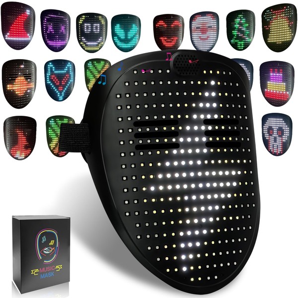 MOYACA Led Mask with Sound Effects and Gesture Sensing, Transforming Light up Music Mask with Sound Effects for Halloween Rave Costume Christmas Cosplay Birthday Masquerade Dj Parties
