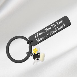 BAUNA Cute Cow Keychain Cow Lover Jewelry I Love You To The Moooon And Back Farm Animal Lover Gifts For Farmers Best Friend (Cow Black Keychain)