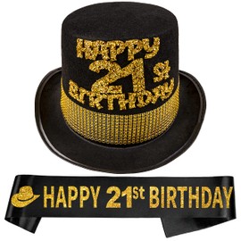 21st Birthday Celebration Bundle - Hat, Sash, Decorations for Men's Milestone Birthday