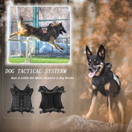 Hanshengday Tactical Dog Vest-Training Outdoor Breathable Harness-Military Water-Resistant Dog Backpack-Pet Tactical -Vest Detachable Pouches-D Ring for Dog Leash (L, Black)