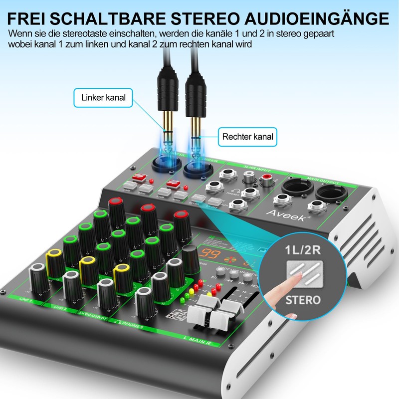 Aveek Audio Mixer,Professional Sound Board Mixing Console with USB Drive/Bluetooth/Computer/4