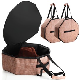 Wonderjune 2 Pcs Cowboy Hat Box for Storage Collapsible Sturdy Cowboy Hat Case with Handle for Men and Women Travel Storage Organizer Large Cap Bag for Closet (Brown)