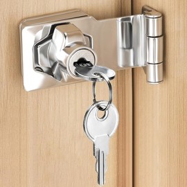 ZiYuya Hasp Lock Right Angle 90°, Door Hinge Lock with Keys Clasp Latch Hinges Locks for Doors, Black Chest Latches Locking Latch for Push Sliding Barn Door Cabinet (Silver - 1 Pack, 3 Inch)