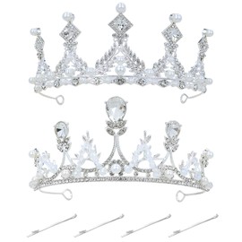 inSowni 2 Pieces Rhinestone Baroque Queen Princess Wedding Bridal Tiaras Crowns Headbands Hair Accessories Jewelry Headpiece for Women Girls Brides (4 Bobby Pins Included) (Silver S8)
