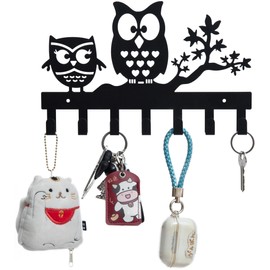 Metal Hook Key Hook Owl Decorative Coat Hook Multifunctional Hook Hanger 7 Hooks for Hallway, Front Door, Entrance Area Black