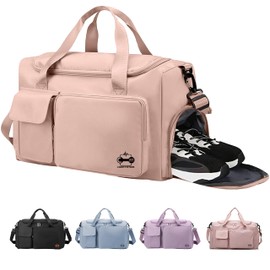 CarryFitness® Sports Gym Bag Duffle Bag with Shoes Compartment, Waterproof Weekend Bags for Women and Men, Hand Luggage Bag, Lightweight Holdall Bag Hospital Bag, Overnight Bag - Pink 37L