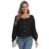 Womens 2024 Black Button Up Top Long Sleeves Shirts Square