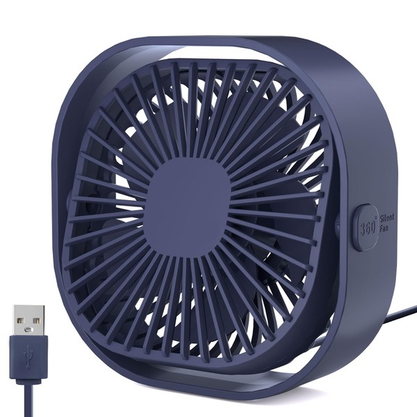 Desk Fan USB Fan, Mini Table Fans Small Desktop Cooling Fan with 3 Speeds Adjustable, Personal Silent Bedside Fans with Cable 360° Rotatable Strong Airflow for Home Office Bedroom Car in Hot Day