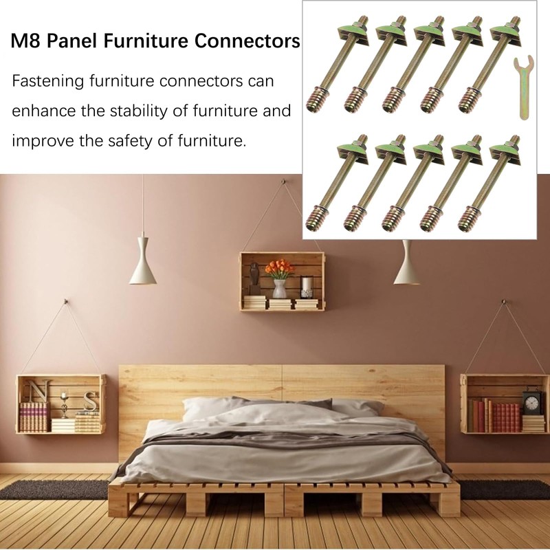 Semetall 10 Sets Bed Frame Hardware Connector Kit