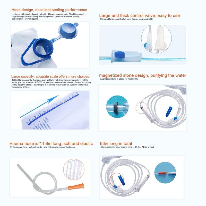 Home Enema Bag Kit 1200 ml Heavy Duty PVC Easy