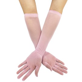 ZUYPSK Women's Mesh See Through Full Finger Evening Party Long Gloves Sheer Opera Gloves Mittens (Pink)