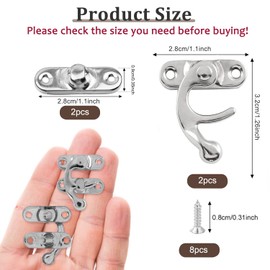 Misuyue 2pcs Antique Vintage Lock Clasp, Silver Left Latch Hook Hasp, 32 x 28mm Mini Swing Arm Clasp Latch for DIY Suitcase Toolbox Wooden Case