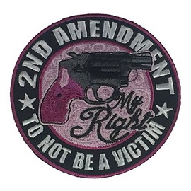 2ND Amendment My Right to NOT BE A Victim with Revolver - Round Patch - Pink Color - Veteran Owned Business