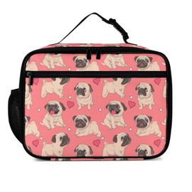 Muishi Pugs Puppies Reusable Lunch Box Insulated Lunch Bag Cooler Bag Lunchbox Meal Food Container Tote Bag for Women Kids Girls School Camping Hiking Picnic Beach Travel