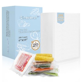 Cindybear 200pcs Vacuum Sealer Bags, Pint 6" x 10" Food Saver Bags, Pre-cut Commercial Grade Vac Bags for Food Storage, BPA Free, Heavy Duty, Meal Prep or Sous Vide Cooking