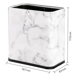 Coloch 9L Rectangle Metal Trash Can, 2.4 Gallon Stainless Steel Wastebasket Narrow Garbage Bin Marble Print Invisi-Overlap Open Top Rubbish Bin for Bathroom, Kitchen, Home, Hotel, Office, School