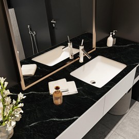 LXCREAT Black Marble Contact Paper, Self Adhesive Waterproof Kitchen Countertop Peel and Stick, Thicken Granit Wallpaper for Cabinet Shelf Liner Removable Vinyl Rolls 15.7 in x 394 in