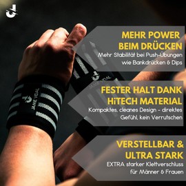 JAMIE VIDAL® [Test Winner Wrist Bandages 60 cm [Premium] Wrist Wraps for Fitness, Weight Sports, Bodybuilding, Crossfit, Wrist Brace Strong Wrist Support for Men and Women (White Black)